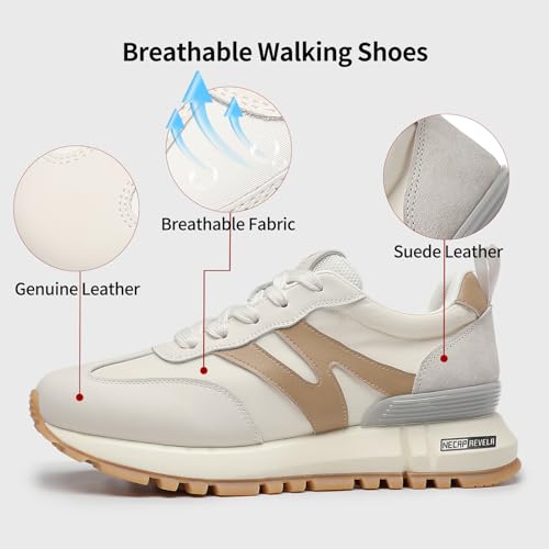 SomiLiss Women's Genuine Leather Suede Casual Lace-Up Non-Slip Walking Shoes